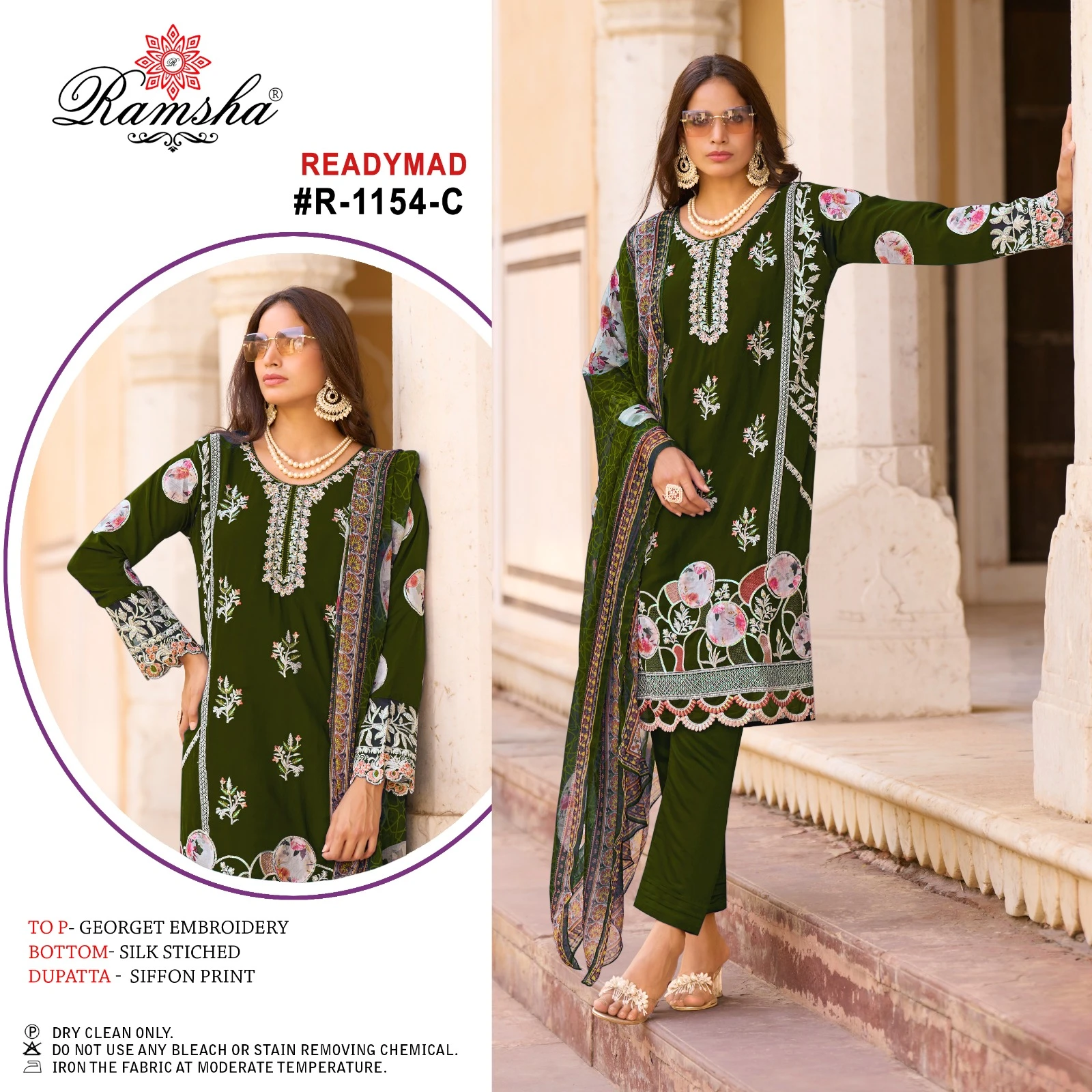 Ramsha R-1154 Nx Georget Wholesale Pakistani Readymade Salwar Suit Catalog — Wholesale Salwar Suits, MPA wholesale from Surat - Gallery Image 2